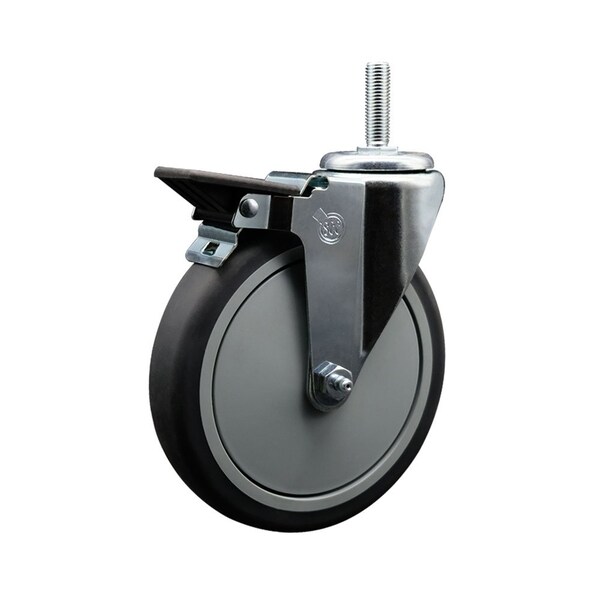 6 Inch Thermoplastic  Rubber Wheel Swivel 34 Inch Threaded Stem Caster with Brake SCC